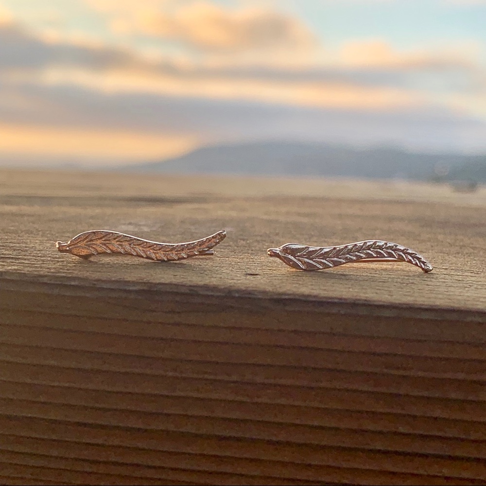 ♡ Feather Stud Minimalist Earrings - Picture 3 of 8